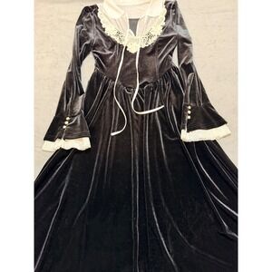 Gothic Victorian Inspired Velvet Lace Trimmed Dress Gothcore Witchy Fantasy